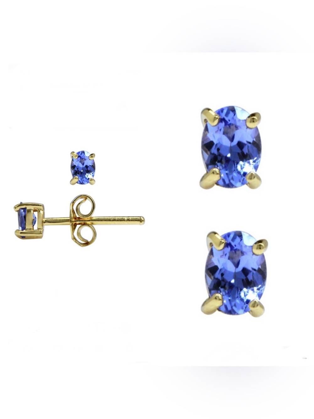 Tanzanite Sterling Silver 14 YG vermeil Oval Stud Earrings 4mm